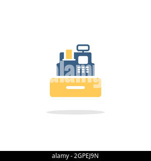 Cash register. Cashier machine. Icon with shadow. Commerce glyph vector illustration Stock Vector