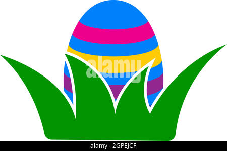 Easter Egg In Grass Icon Stock Vector