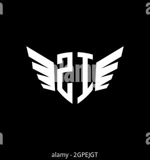 ZI Monogram Logo geometric initial with wing shape style design template. Wing initial logo design isolated in black background Stock Vector