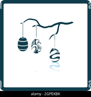 Easter Eggs Hanged On Tree Branch Icon Stock Vector