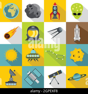 Space icons set, flat style Stock Vector