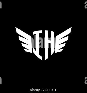 IH Monogram Logo geometric initial with wing shape style design template. Wing initial logo design isolated in black background Stock Vector
