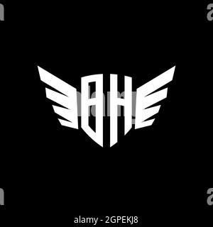BH Monogram Logo geometric initial with wing shape style design template. Wing initial logo design isolated in black background Stock Vector