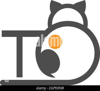 Cat icon logo with letter T template design vector Stock Vector