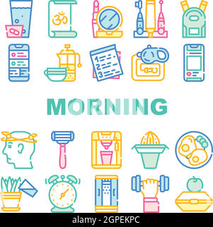Morning Routine Daily Collection Icons Set Vector Stock Vector