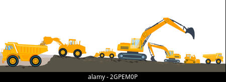 Excavator with bulldozer loading, illustration Stock Vector