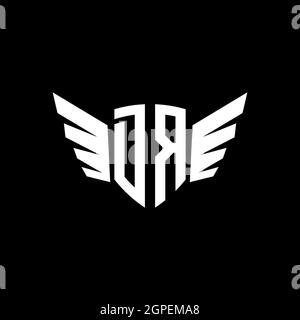 DR Monogram Logo geometric initial with wing shape style design template. Wing initial logo design isolated in black background Stock Vector