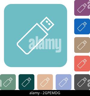 Pendrive outline white flat icons on color rounded square backgrounds Stock Vector