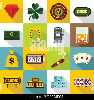 Casino icons set, flat style Stock Vector
