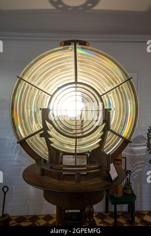 Interior of the Montauk Point Light is a lighthouse located adjacent to Montauk Point State Park, at the easternmost point of Long Island, in the haml Stock Photo