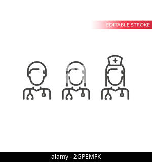 Medical doctor and nurse line vector icon set Stock Vector
