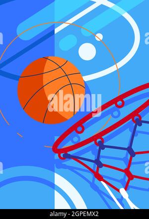Basketball sport ball flyer or poster background, vector paint brush  background. Streetball or basketball tournament and champion league game  playoff match, varsity fan club empty orange template Stock-Vektorgrafik