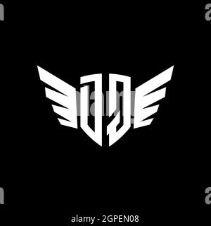 DQ Monogram Logo geometric initial with wing shape style design template. Wing initial logo design isolated in black background Stock Vector