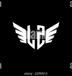 LZ Monogram Logo geometric initial with wing shape style design template. Wing initial logo design isolated in black background Stock Vector