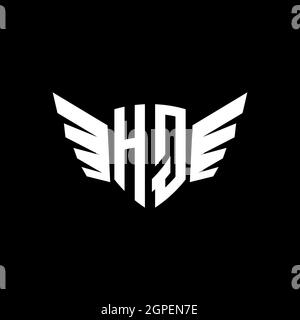 HQ Monogram Logo geometric initial with wing shape style design template. Wing initial logo design isolated in black background Stock Vector