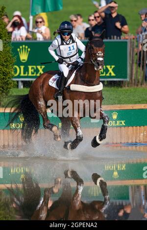 Aachen, Deutschland. 18th Sep, 2021. Laura COLLETT (GBR) on Mr Bass, action in the water, in the Rolex Complex, eventing, cross-country C1C: SAP-Cup, on September 18, 2021, World Equestrian Festival, CHIO Aachen 2021 from September 10 - 19, 2021 in Aachen/Germany; Credit: dpa/Alamy Live News Stock Photo