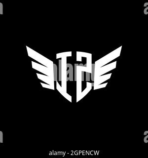 IZ Monogram Logo geometric initial with wing shape style design template. Wing initial logo design isolated in black background Stock Vector