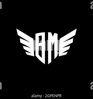 BM Monogram Logo geometric initial with wing shape style design template. Wing initial logo design isolated in black background Stock Vector