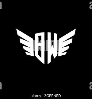 BW Monogram Logo geometric initial with wing shape style design template. Wing initial logo design isolated in black background Stock Vector