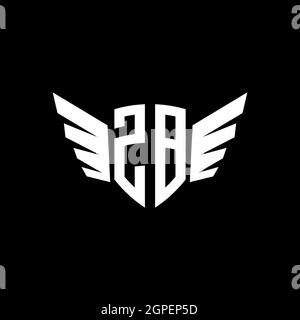 ZB Monogram Logo geometric initial with wing shape style design template. Wing initial logo design isolated in black background Stock Vector