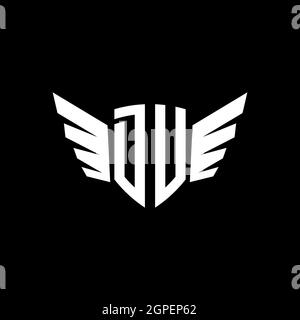 DU Monogram Logo geometric initial with wing shape style design template. Wing initial logo design isolated in black background Stock Vector