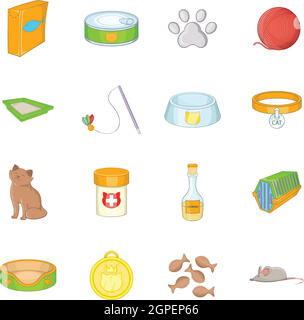 Cats accessories icons set, cartoon style Stock Vector