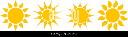 Set of Sun or Solar vector symbols on a white isolated background. Stock Vector