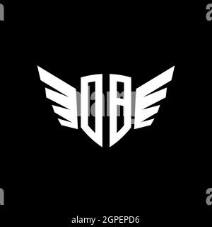 OB Monogram Logo geometric initial with wing shape style design template. Wing initial logo design isolated in black background Stock Vector