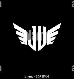 JU Monogram Logo geometric initial with wing shape style design template. Wing initial logo design isolated in black background Stock Vector