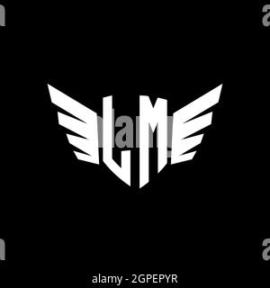 LM Monogram Logo geometric initial with wing shape style design template. Wing initial logo design isolated in black background Stock Vector