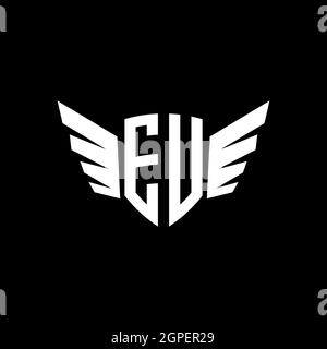 EU Monogram Logo geometric initial with wing shape style design template. Wing initial logo design isolated in black background Stock Vector
