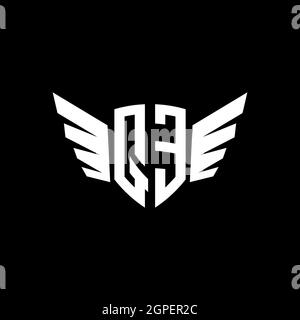 QE Monogram Logo geometric initial with wing shape style design template. Wing initial logo design isolated in black background Stock Vector