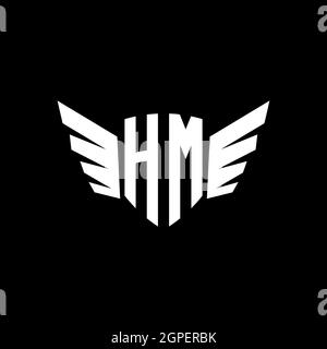 HM Monogram Logo geometric initial with wing shape style design template. Wing initial logo design isolated in black background Stock Vector