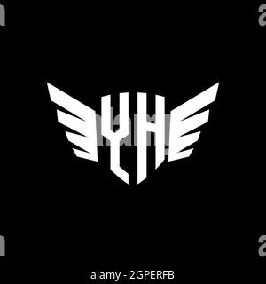 YH Monogram Logo geometric initial with wing shape style design template. Wing initial logo design isolated in black background Stock Vector