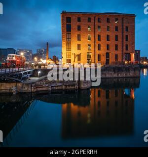 Albert Dock at dusk, Liverpool, England, UK Stock Photo