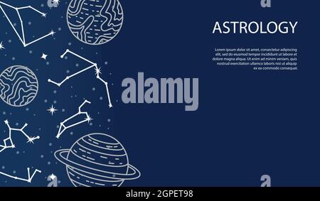 Vector poster with planets and constellations. Astrological background. A template with space for text. Stock Vector