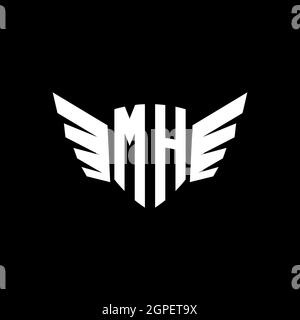 MH Monogram Logo geometric initial with wing shape style design template. Wing initial logo design isolated in black background Stock Vector