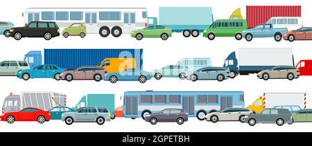 Rush hour, cars in traffic jam, vector illustration Stock Vector