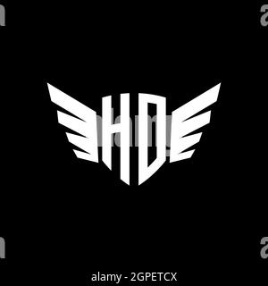 HO Monogram Logo geometric initial with wing shape style design template. Wing initial logo design isolated in black background Stock Vector