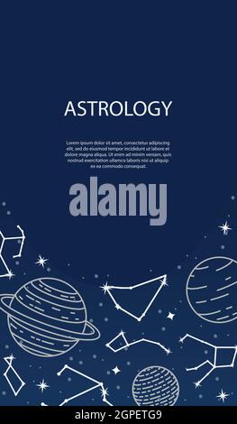 Vector poster with planets and constellations. Astrological background. A template with space for text. Stock Vector