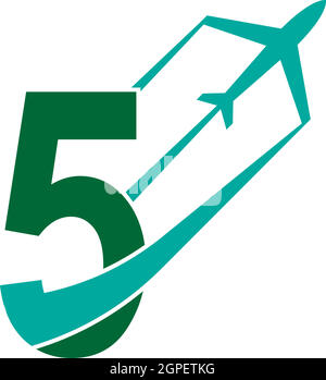 Number 5 with plane logo icon design vector Stock Vector