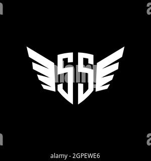 SS Monogram Logo geometric initial with wing shape style design template. Wing initial logo design isolated in black background Stock Vector