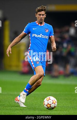 Milan, Italy. 28 September 2021. Marcos Llorente of Club Atletico de Madrid in action during the UEFA Champions League football match between AC Milan and Club Atletico de Madrid. Credit: Nicolò Campo/Alamy Live News Stock Photo