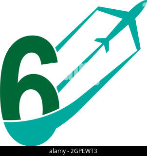 Number 6 with plane logo icon design vector Stock Vector