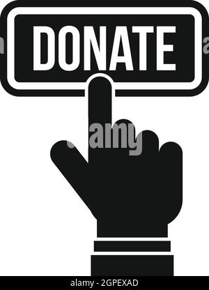 Hand presses button to donate icon, simple style Stock Vector