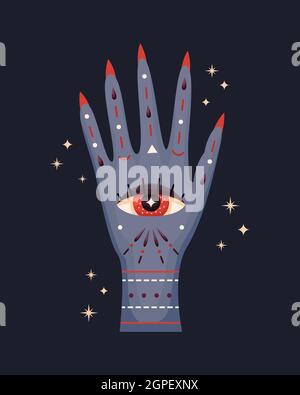 Vector illustration of a witch's hand. Mystical illustration. Stock Vector