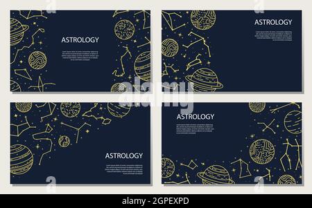 Vector set of posters with planets and constellations. Astrological background. A template with space for text. Stock Vector
