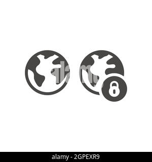 Planet Earth with padlock black vector icon Stock Vector