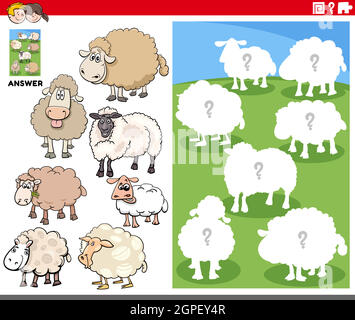 matching shapes game with cartoon sheep characters Stock Vector