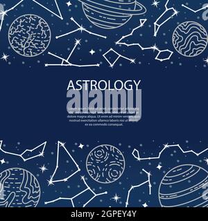 Vector poster with planets and constellations. Astrological background ...